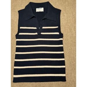 Old Navy Sleeveless Ribbed Knit Polo Tank Navy‎ Stripe Size Small